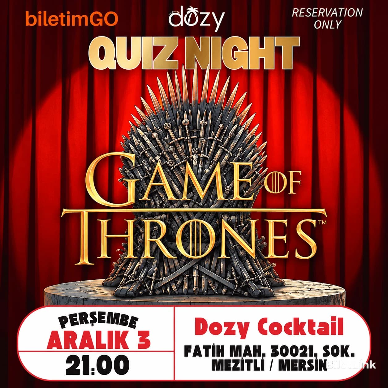 Dozy Cocktail Game of Thrones Quiz Night